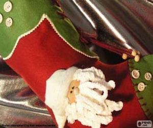 Puzzle Χριστούγεννα κάλτσα διακοσμημένα με το πρόσωπο και κουμπιά Αϊ-Βασίλη